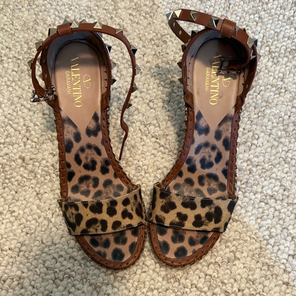 Valentino Leopard Print Studded Sandals